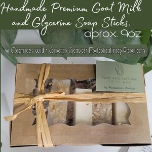 9oz 🦌 GOATS MILK Layered SOAP +soap saver exfoliating Lathering pouch Gift Box